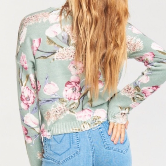 Show Me Your Mumu Cropped Varsity Sweater - in Primavera Floral Knit - Picture 4 of 16